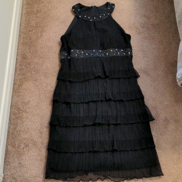 Laura Petite Beaded Halter Neck Fitted Black Dress - Picture 2 of 7